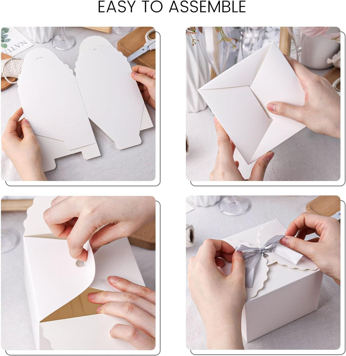 VGOODALL 10PCS Gift Boxes with Ribbon, Small White Candy Box Paper Treat Boxes for Wedding Cookie