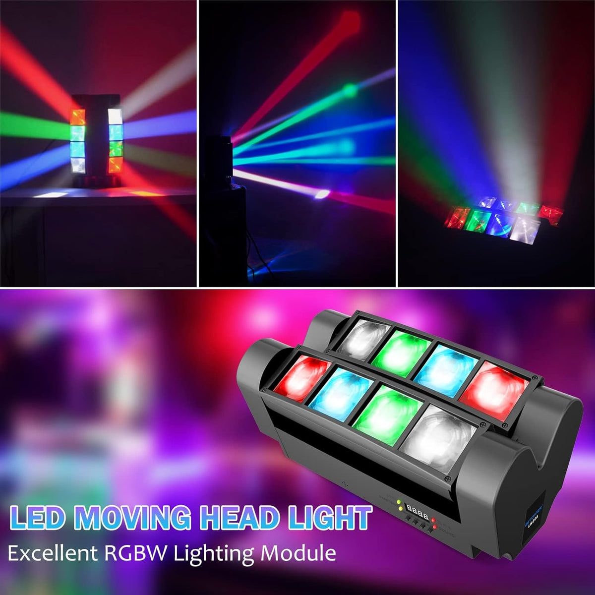 BETOPPER Stage Light, Moving Head DJ Light for Parties, RGBW 8x3W Spider LED Light, Sound Activated