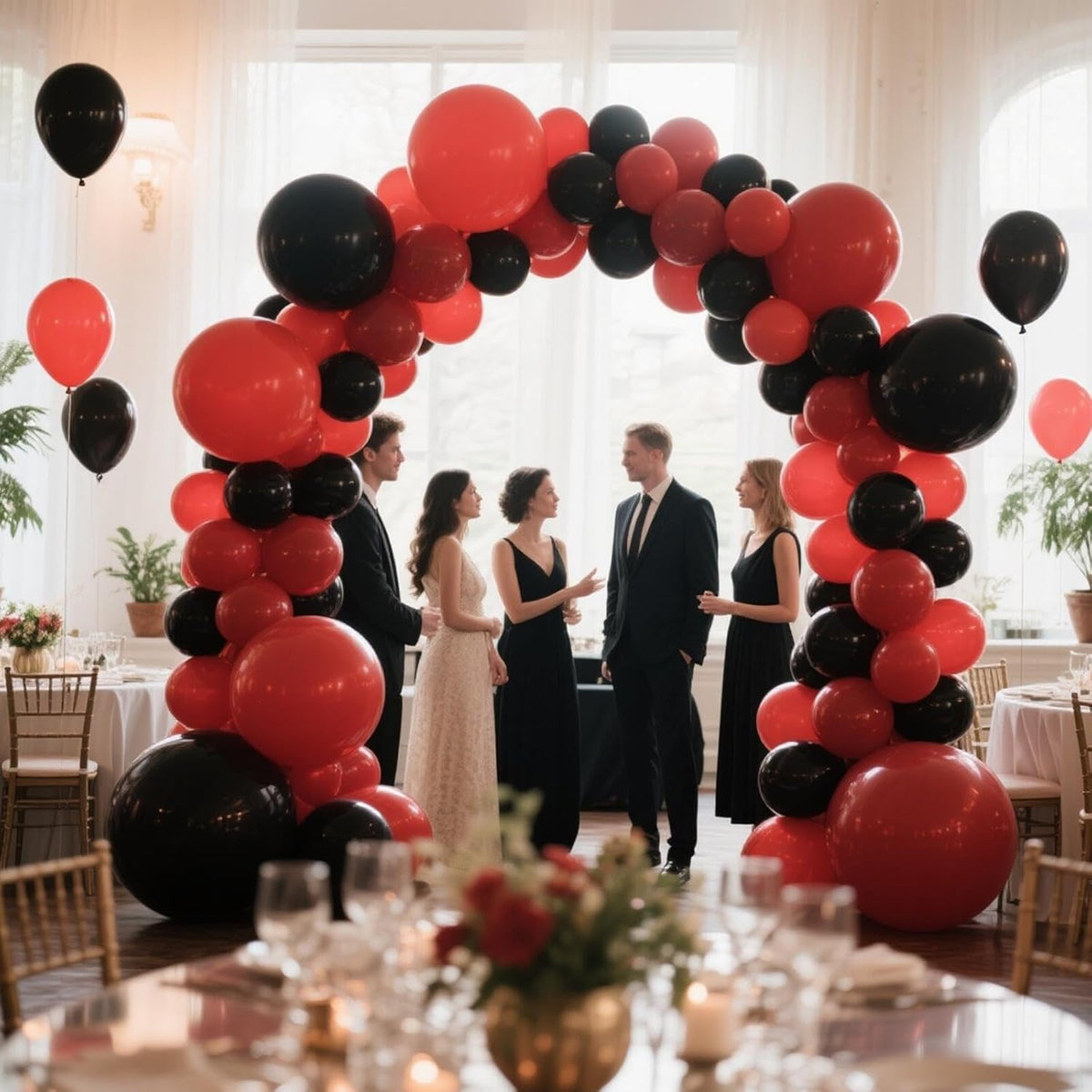 412Pcs Red Black Balloons Garland Arch Kit,18 12 10 5 Inch Different Size Black and Red Balloon