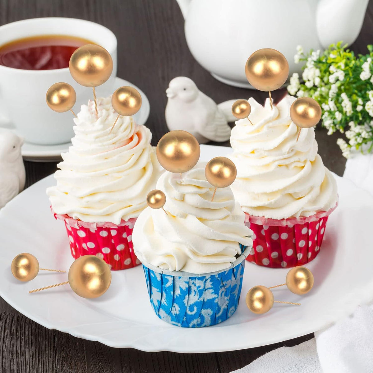 108 Pcs Balls Cake Topper DIY Cupcake Insert Foam Balloons for Cake Baking Wedding Anniversary