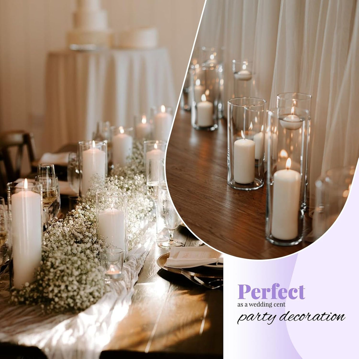 12Pack Glass Cylinder Vases for Centerpieces - 16 Inch Tall Flower Vase for Wedding Decorations