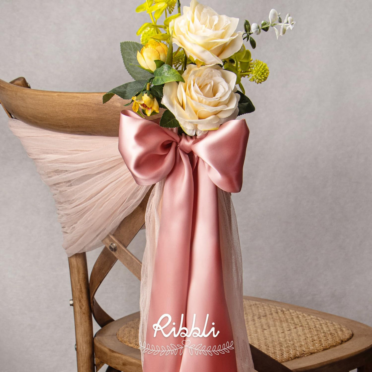 Ribbli Rose Gold Satin Ribbon 4 Inch Wide Rose Gold Ribbon for Wedding Chair Sash Grand Opening