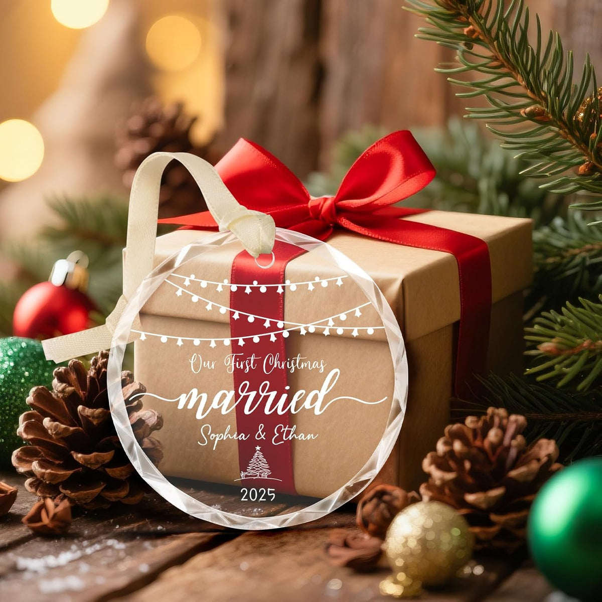 First Christmas Married Ornament 2025, Personalized Christmas Ornaments, Cuztomized Wedding, Bridal