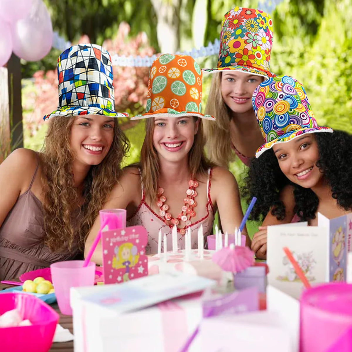 6 Assorted Pattern Funny Party Top Hats - Novelty Crazy Hats - Dress Up Costume Hats - Photo Booth