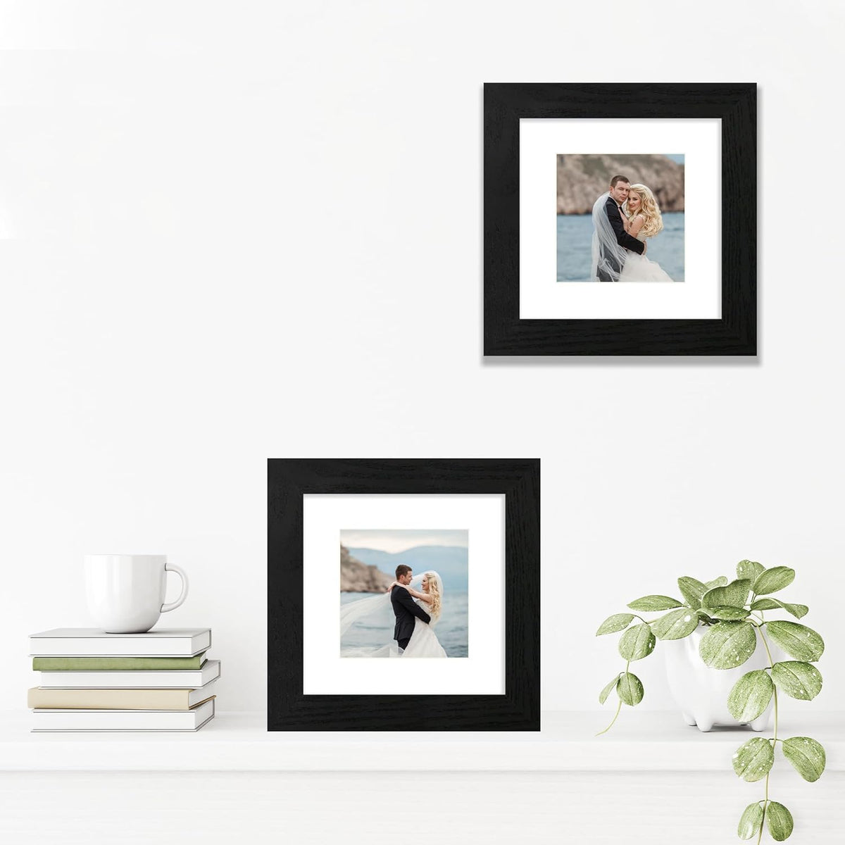 6x6 Picture Frame Set of 4 with High Definition Glass, Black Frames Display 4x4 Picture with Mat or