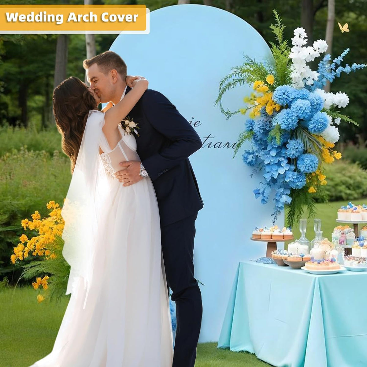 HEMMOTOP 7.2 ft Blue Arch Backdrop Cover (No Arch Stand), Spandex Arch Covers Stretchy Backdrop for