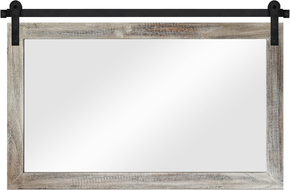 COGOOD Farmhouse Barn Door Mirror - 41" x 26" Rustic Wood Framed Wall Mirror for Bathroom, Living