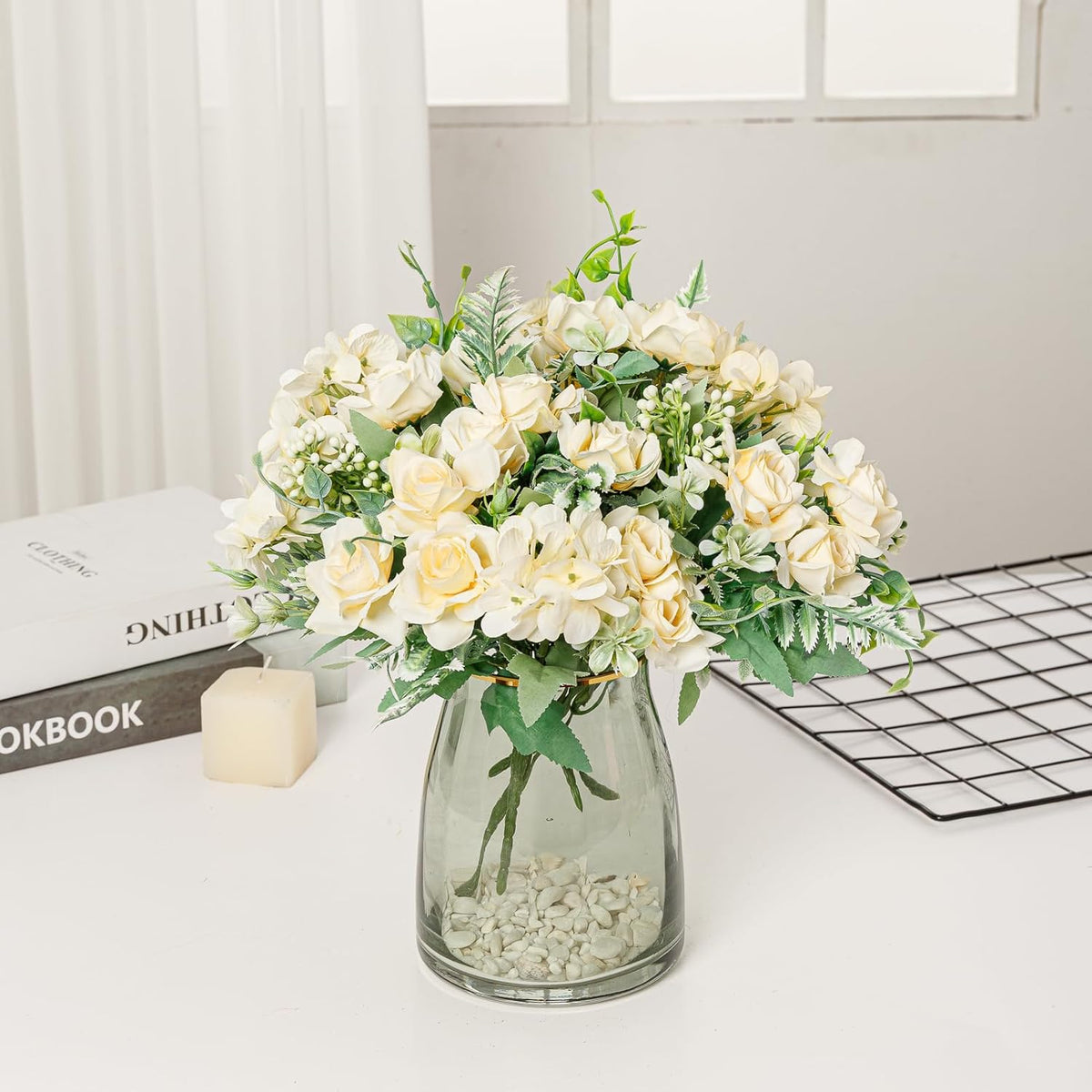 Artificial Flower 5 Branches Artificial Silk Fake Flowers Bouquet Small Roses for Wedding Home