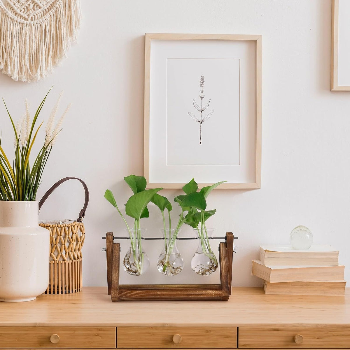 YIBOT Propagation Stations,Plant Terrarium with Retro Wooden Stand, Unique Gardening Birthday Gifts