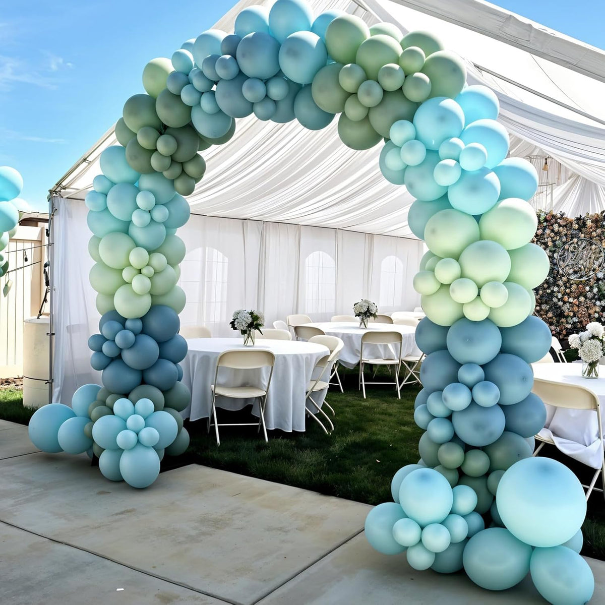 Sage Green Blue Balloons, 50pcs Dusty Green Blue Balloons, Double Stuffed Cream Balloon Champagne
