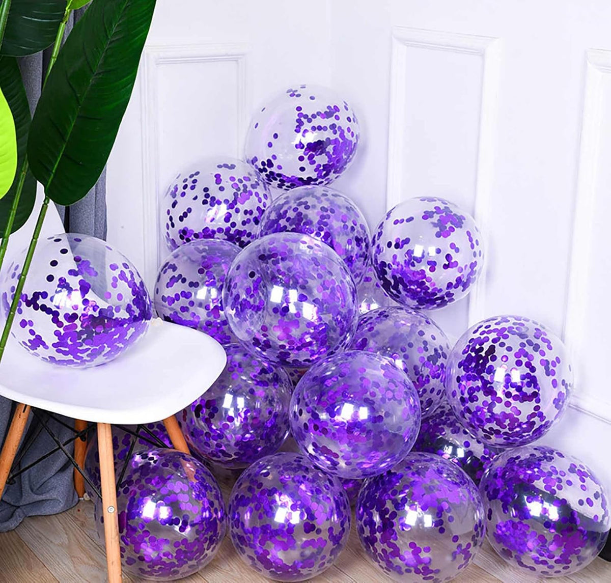 50pcs Purple Foil Confetti Balloons,12 inch Latex Balloon with Purple Confetti Inside for Birthday