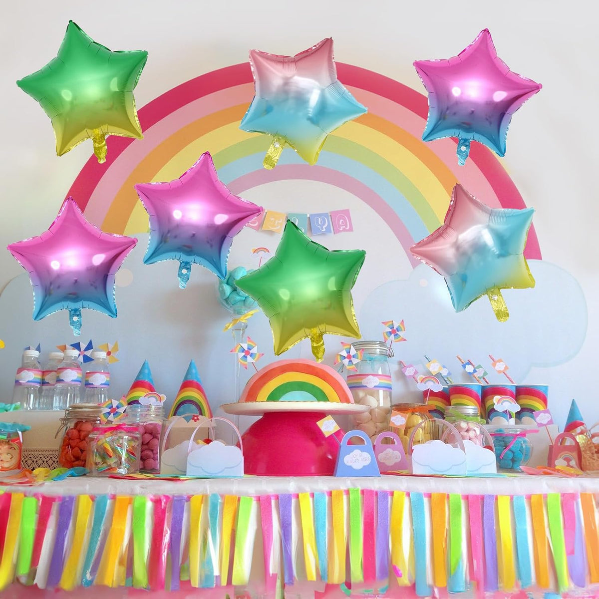 Gradient Color Star Foil Balloons, 18 Inch Rainbow Stars Shape Mylar Helium Balloons Colorful
