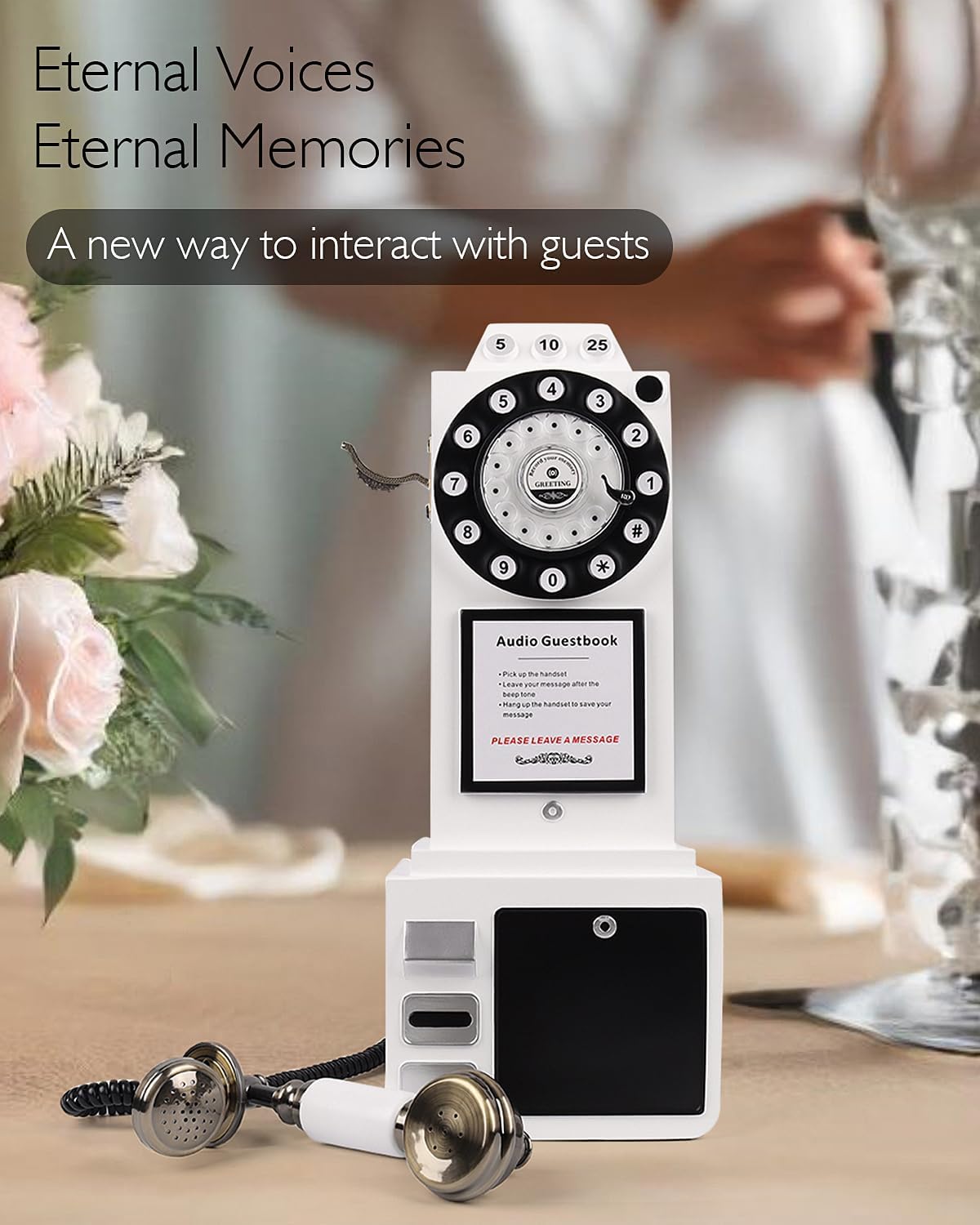 Audio Guest Book Wedding Phone with Vintage Design, Record Customized Audio Message Guest Book for