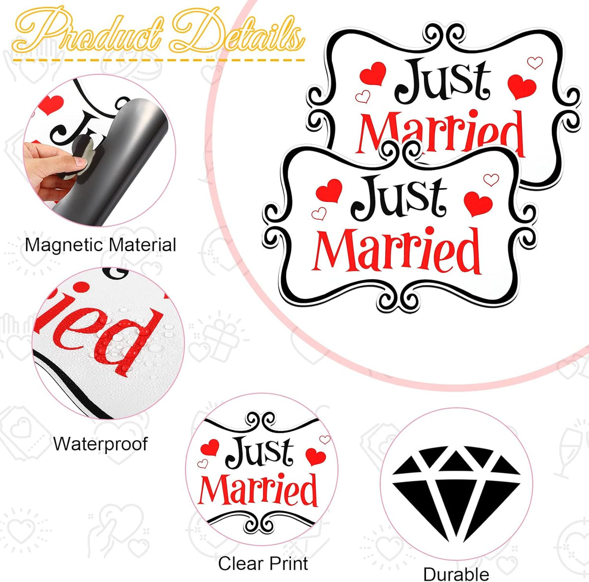 2 Pcs Large Just Married Car Decorations Just Married Car Magnets Sign Decoration 13.9 x 8.8 Inch