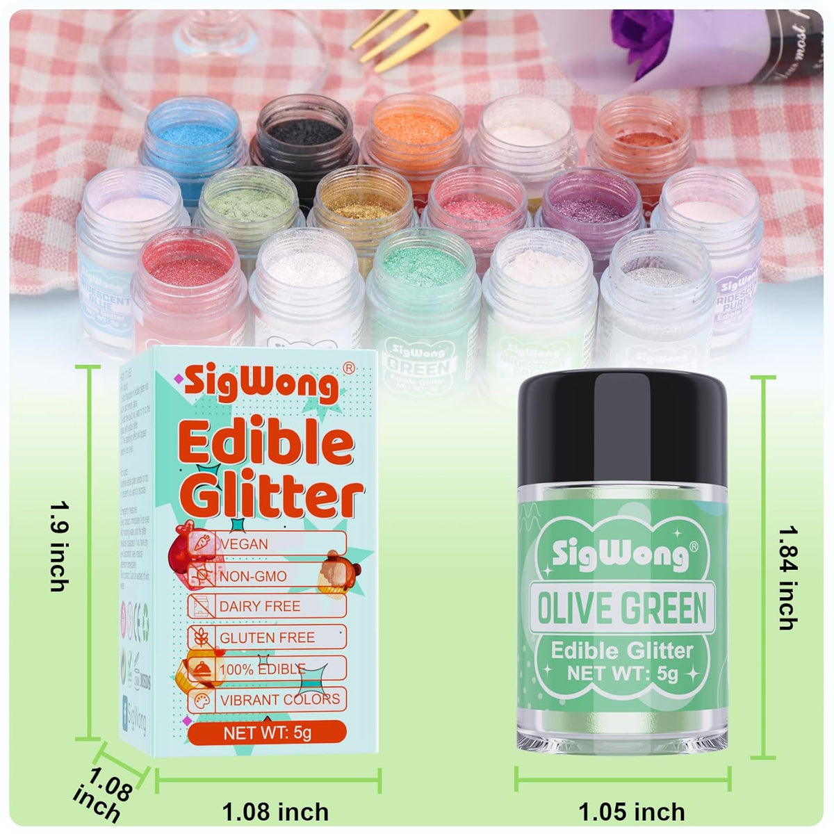 Olive Green Edible Glitter - 5g Food Grade Cake Decorating Shimmering Glitter, Edible Sprinkle
