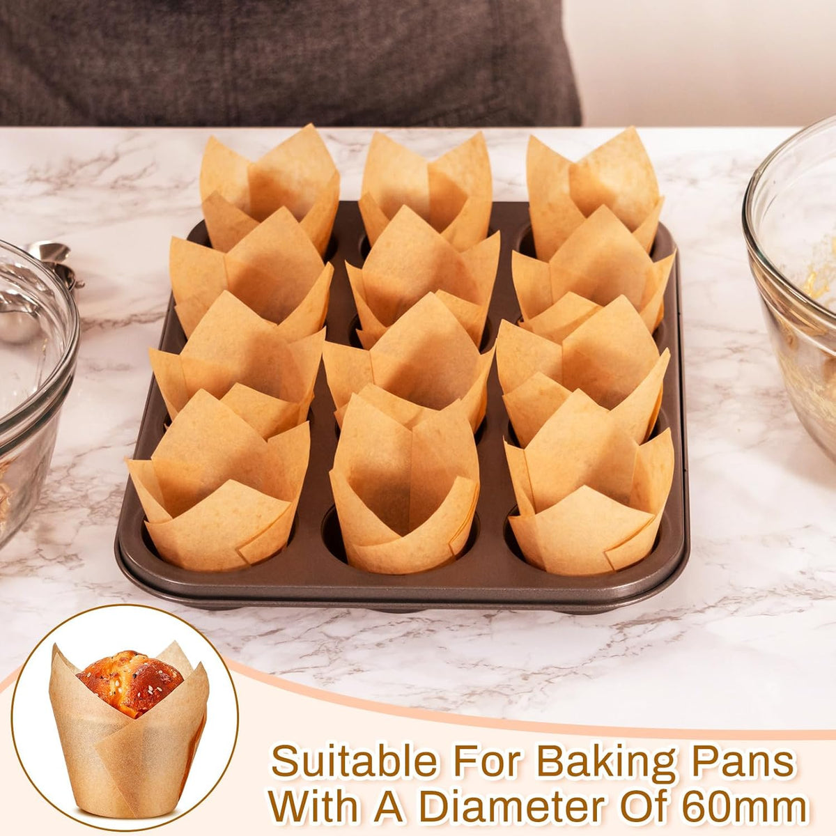 300 Pcs Jumbo Muffin Liners for Baking 2-1/4" x 4" Large Tulip Cupcake Liners Greaseproof Cupcake