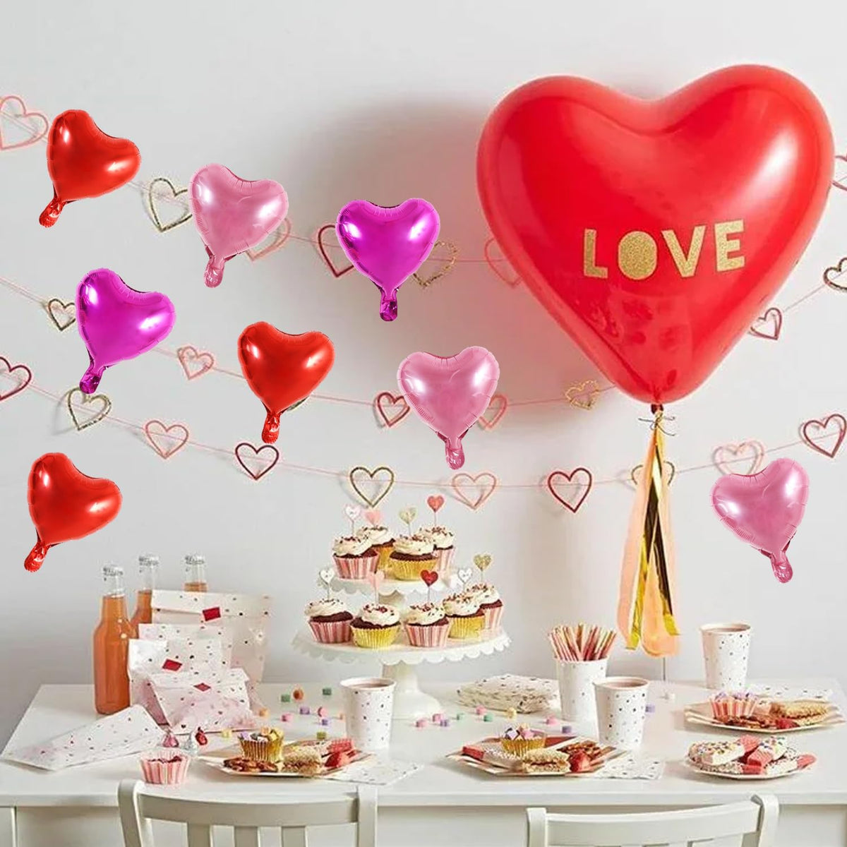 TONIFUL 30Pcs 10 Inch Heart Balloons Valentine’s Day Red Pink Hot Pink Heart Shape Foil Mylar