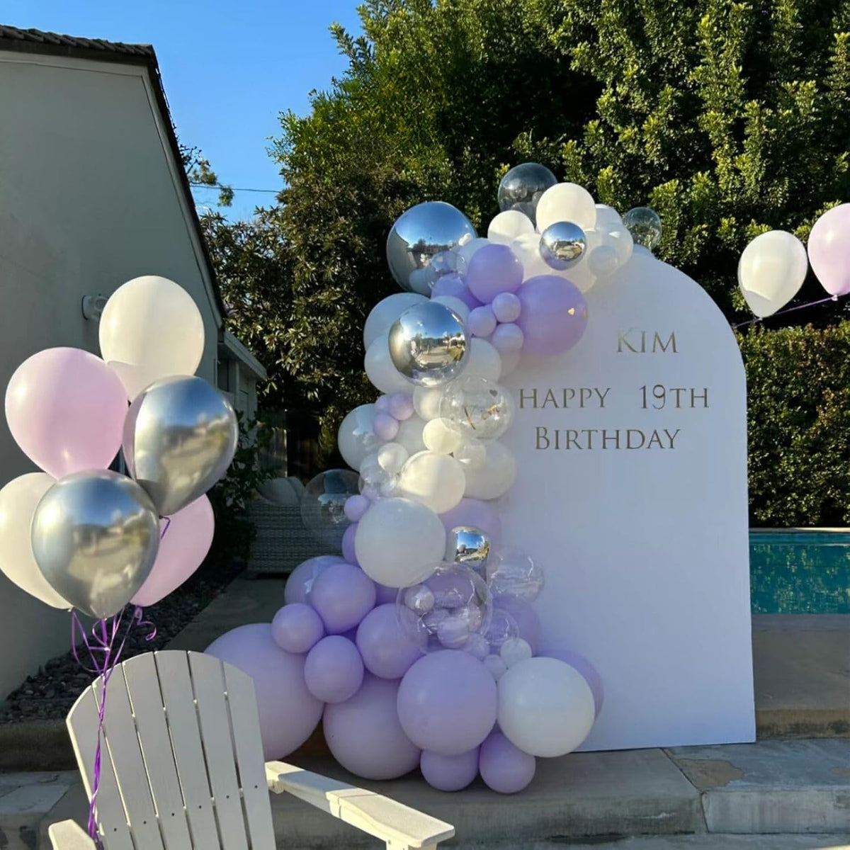 FunHot Silver and Purple Balloons, 60Pcs 12 Inch Metallic Silver Confetti and White Latex for Girls