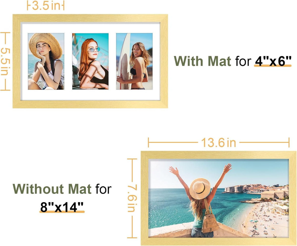 Vittanly 8x14 Picture Frames Collage, Displays 3Pcs 4x6 Pictures with Mat, Collage Picture Frame