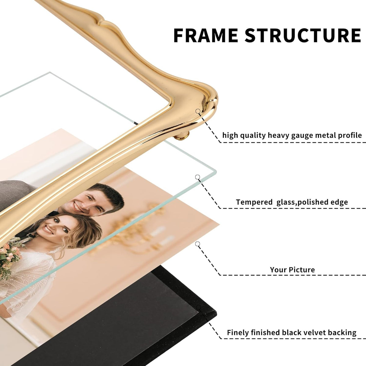 8 x 10'' Premium Alloy Gold Photo Frame with Acid Free 5x7'' Mat - High-End Décor Metal Frames