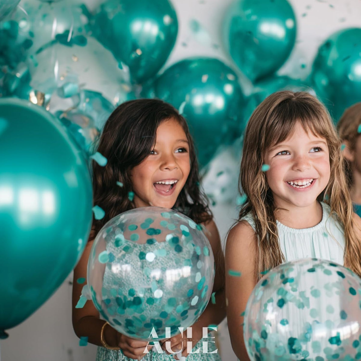 AULE Party Balloons Pack of 42 - Metallic Green Balloons & Confetti Balloons and 64ft Ribbons - 12