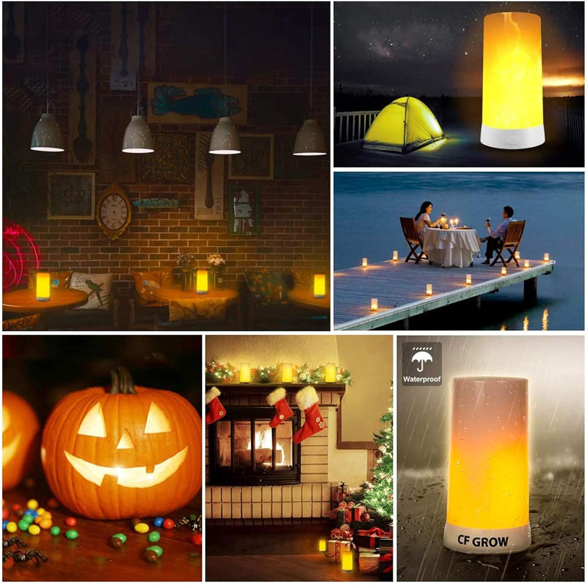 LED Flame Effect Light, USB Rechargeable Outdoor Flame Table Lamp Waterproof Dimmable 4 Modes