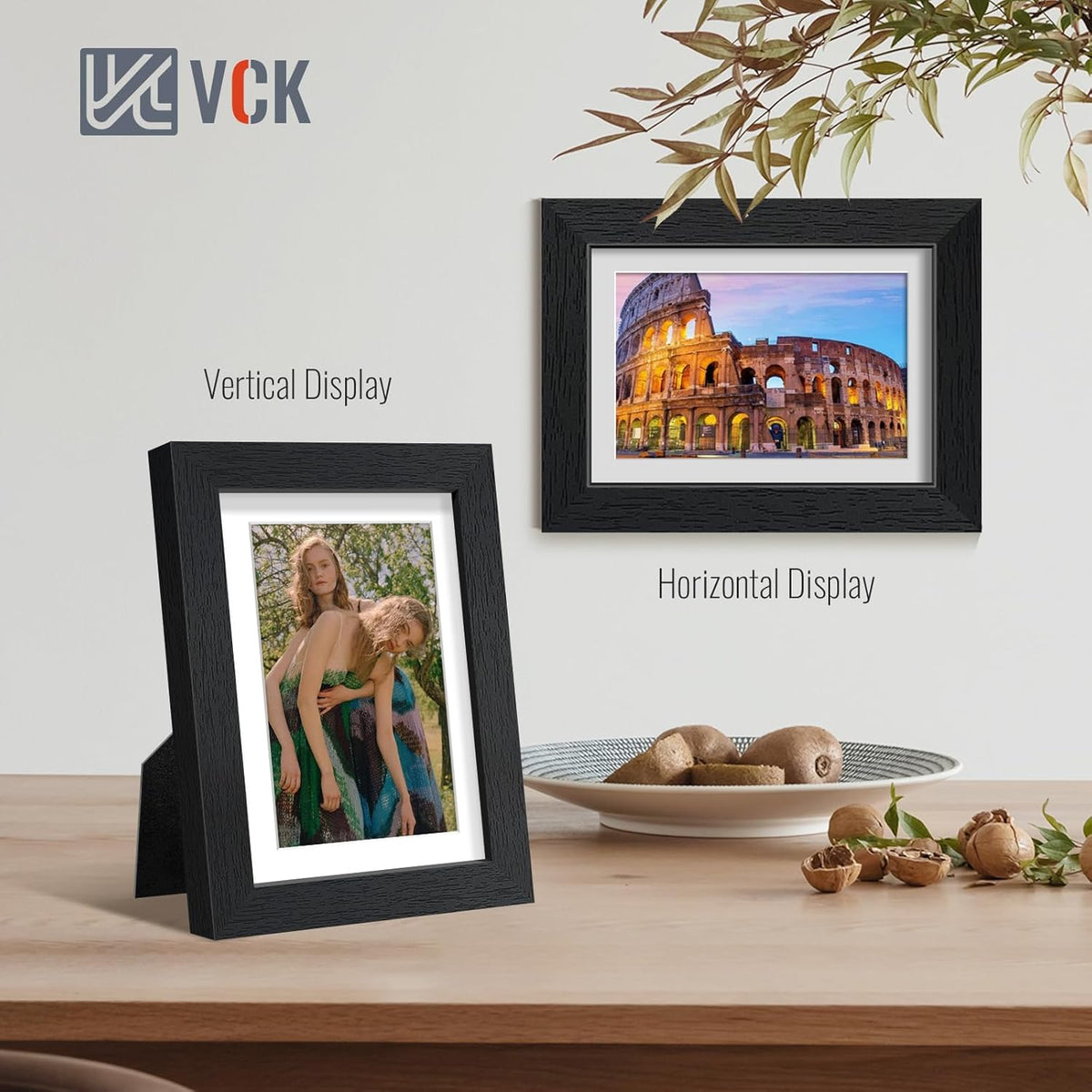 VCK 5x7 Picture Frame Set of 2 - Black, Textured Exclusive Wooden Photo Frames with HD Glass |