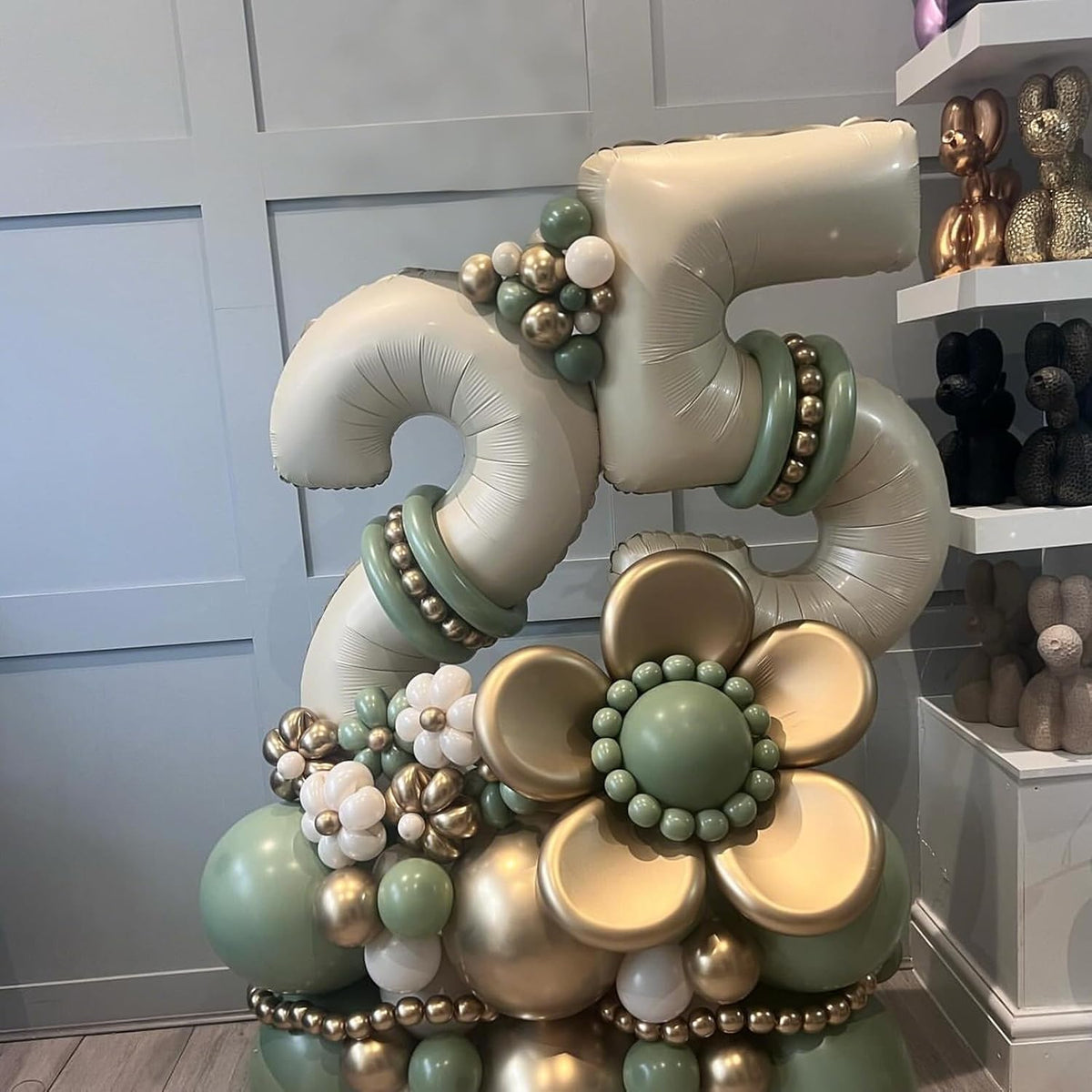 Beige Balloon Number 5, 40 Inch Large Self Inflating Foil Mylar Number Balloons 0-9 for Boys Women