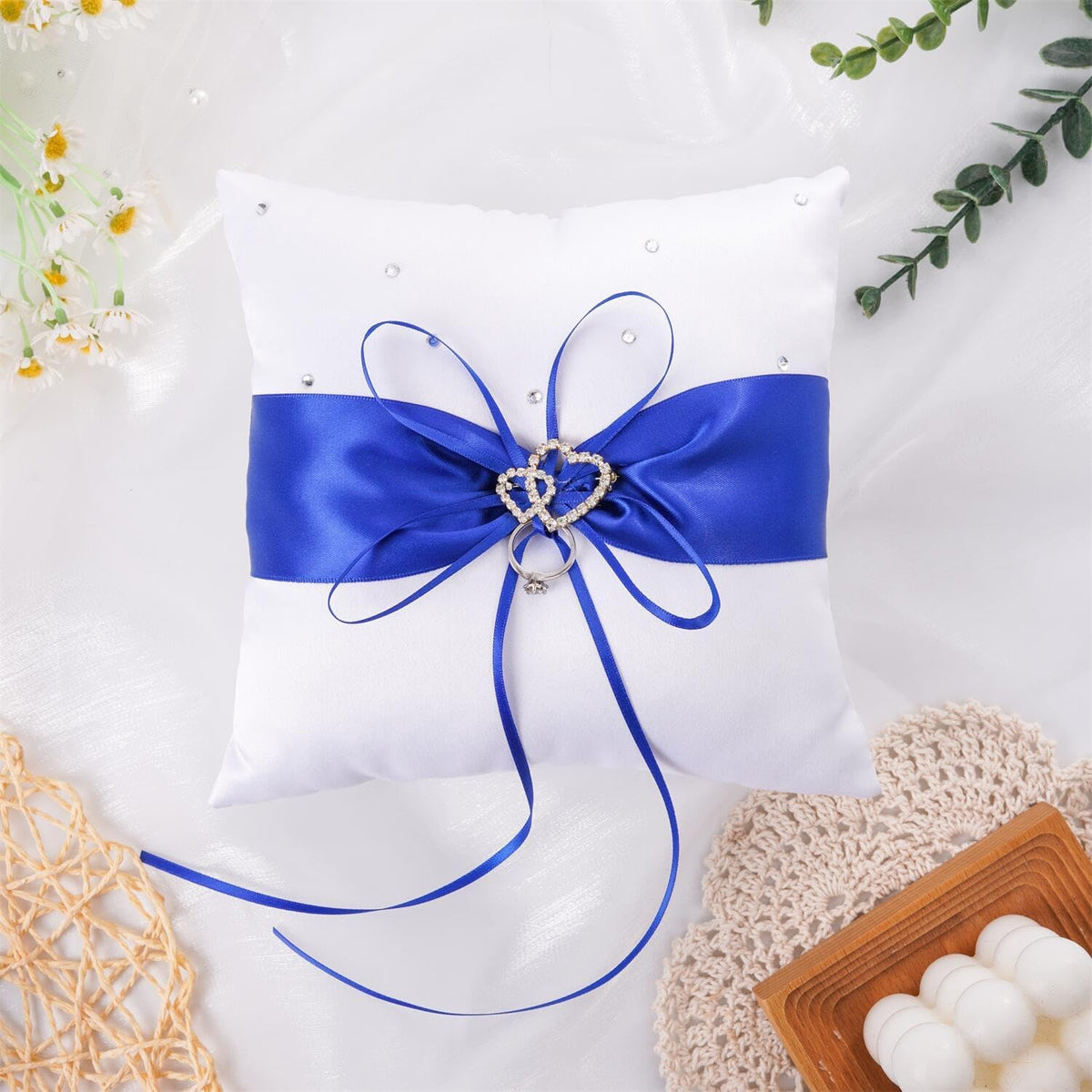 QIRMIZI Ring Pillow,Pearls Ring Cushion, Ring Bearer, Ring Holder for Beach Wedding, Wedding