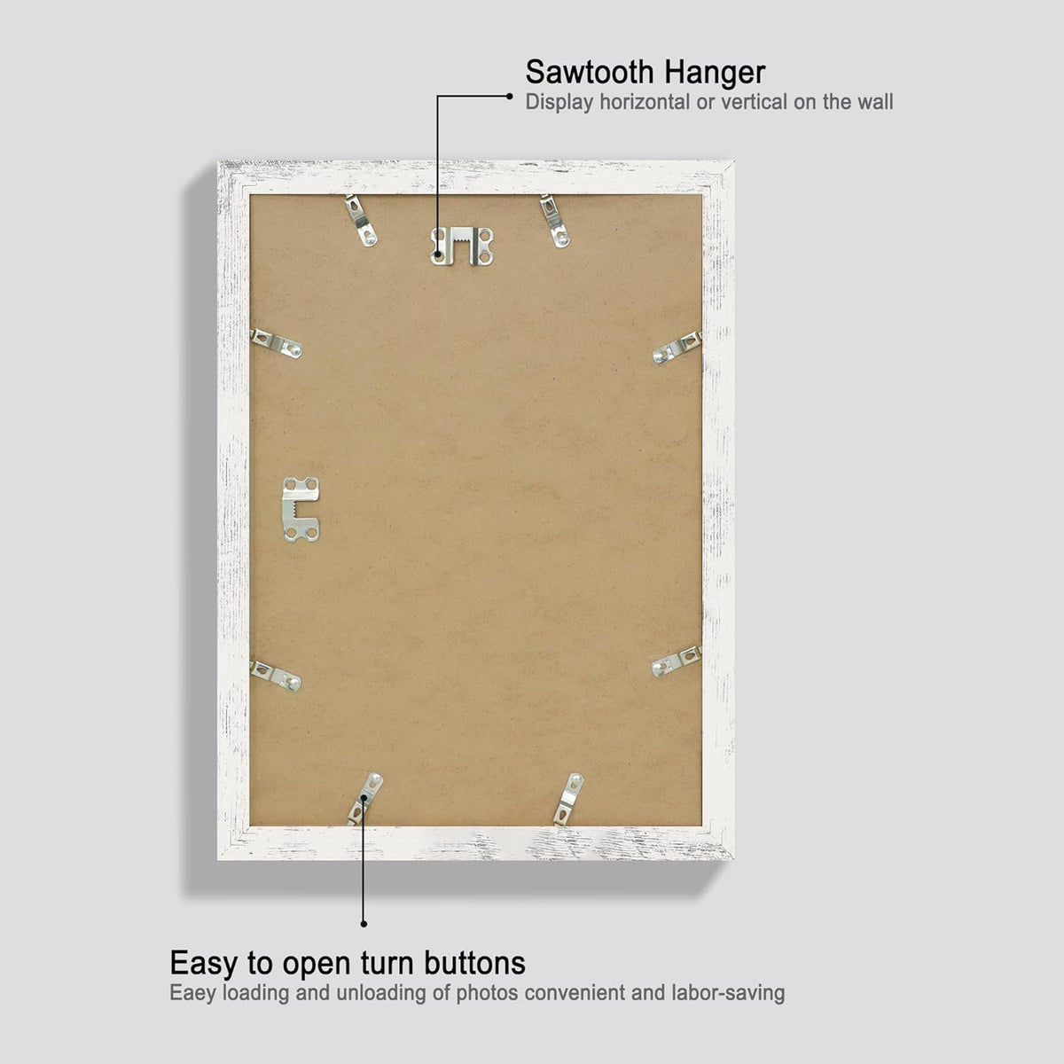 10x14 Picture Frame Set of 4 with Tempered Glass, Distressed White Frame Display 8x12 Picture with