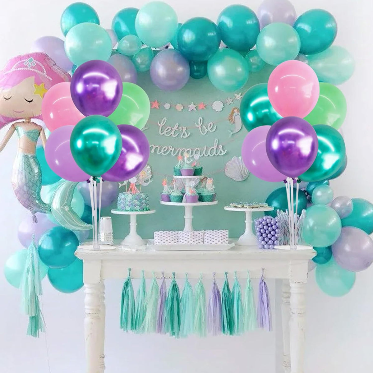 TONIFUL 4 Set Metallic Purple Pink Green Balloon Stand Centerpiece Table Decorations for Girls