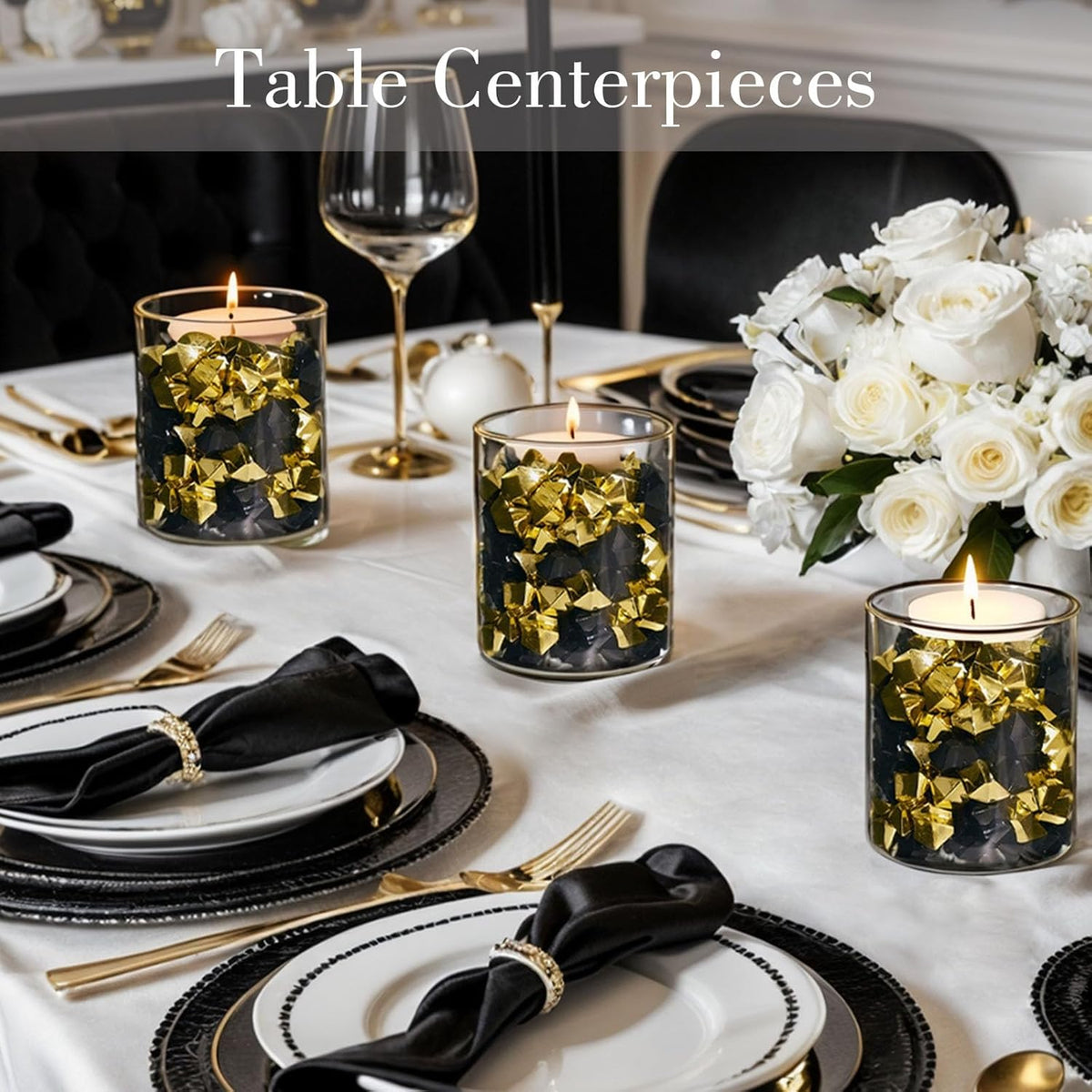 DomeStar Black Fake Ice, 150PCS Acrylic Fake Diamonds, Vase Fillers Black Plastic Gems Marbles for