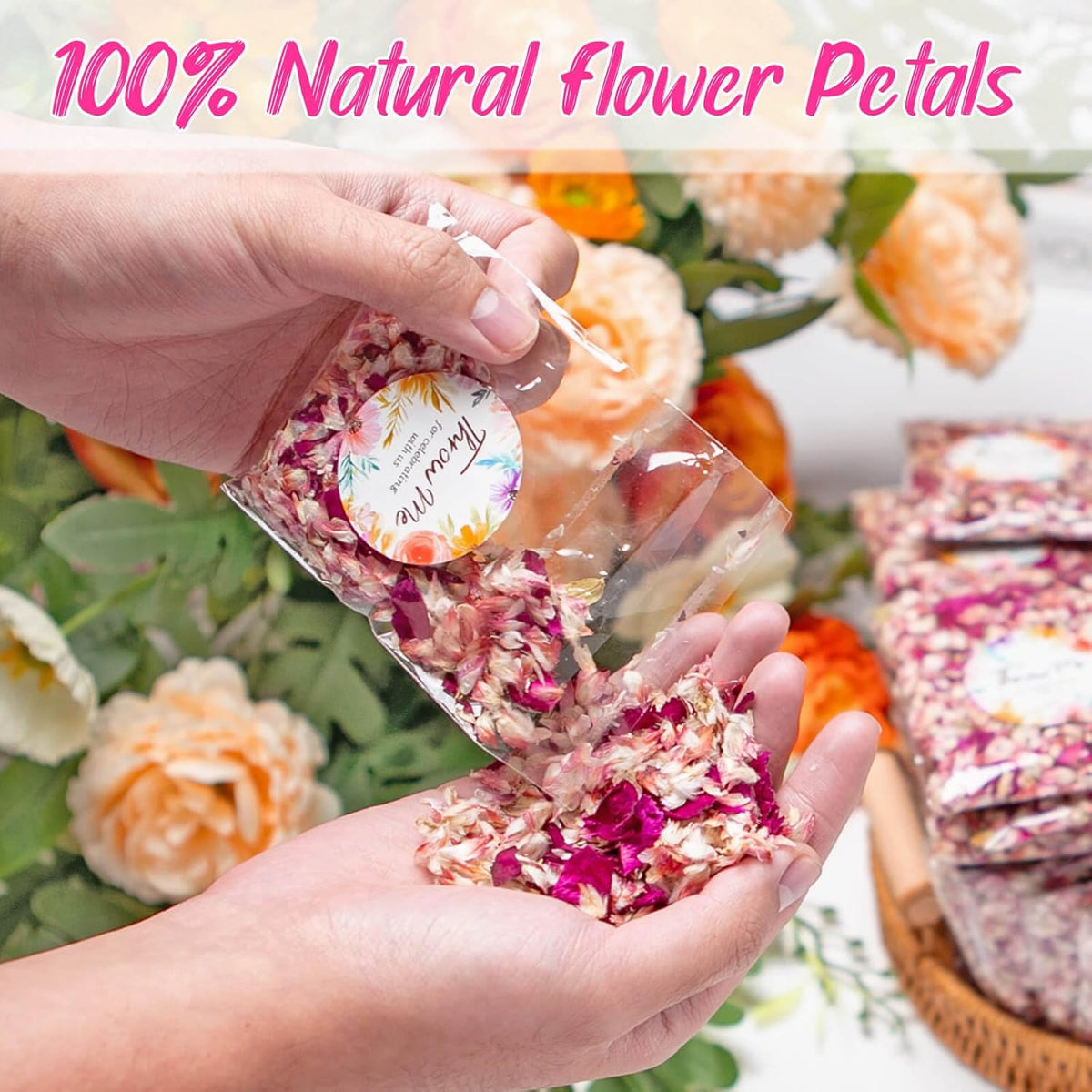 50 Pack Real Dried Rose Flower Petals Biodegradable Confetti, Dried Mix Red Rose Begonia Pink