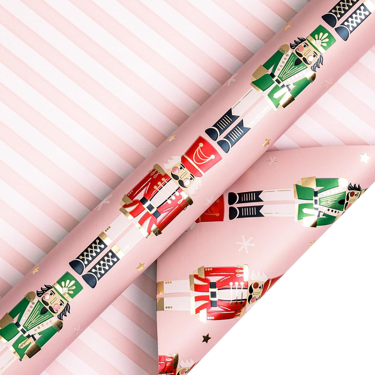LeZakaa Christmas Pink Wrapping Paper Mini Roll for Kids, Pink Metallic Foil Gift Wrap Paper with