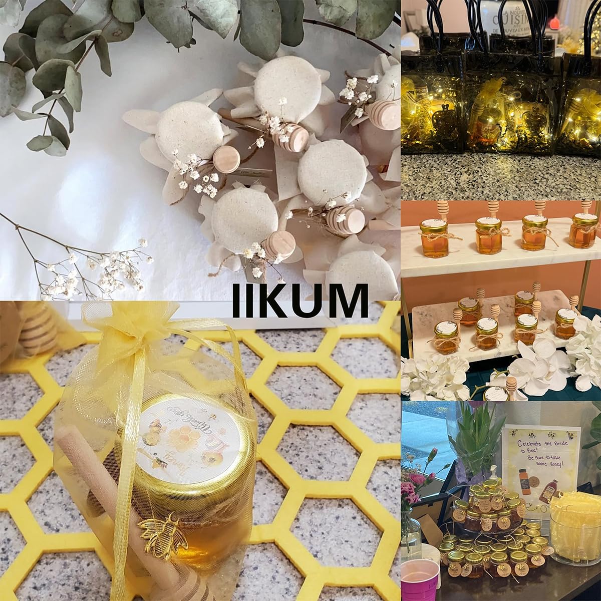 IIKUM 40 Pack Glass Honey Jars, 1.5 oz Honey Pot with Baby Shower Sash, Lids, Dippers, Bee