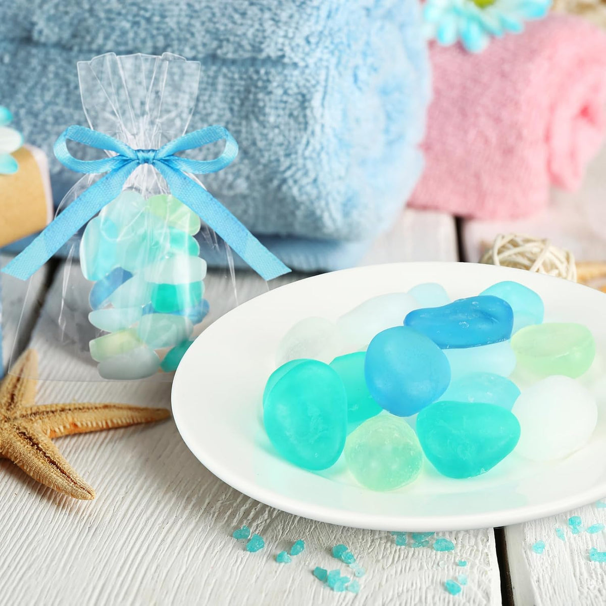 200g Sea Glass Soap Decor Seashell Decorative Soaps for Bathroom Home Decor Beach Wedding Nautical