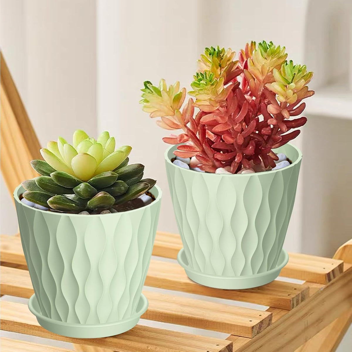 12 Pack 4 Inch Small Plant Pots with Saucers, Waffle Texture Plastic Planters with Drainage Holes