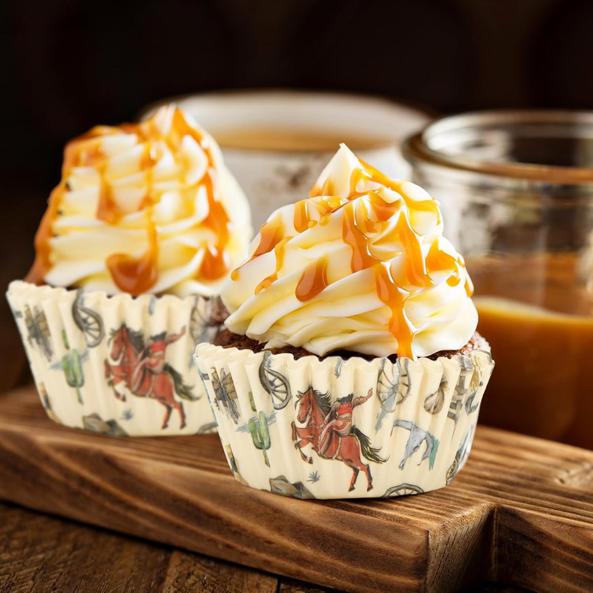 Whaline 300Pcs Western Cowboy Cupcake Liners Western Theme Paper Baking Cup Retro Wild West Cowboy