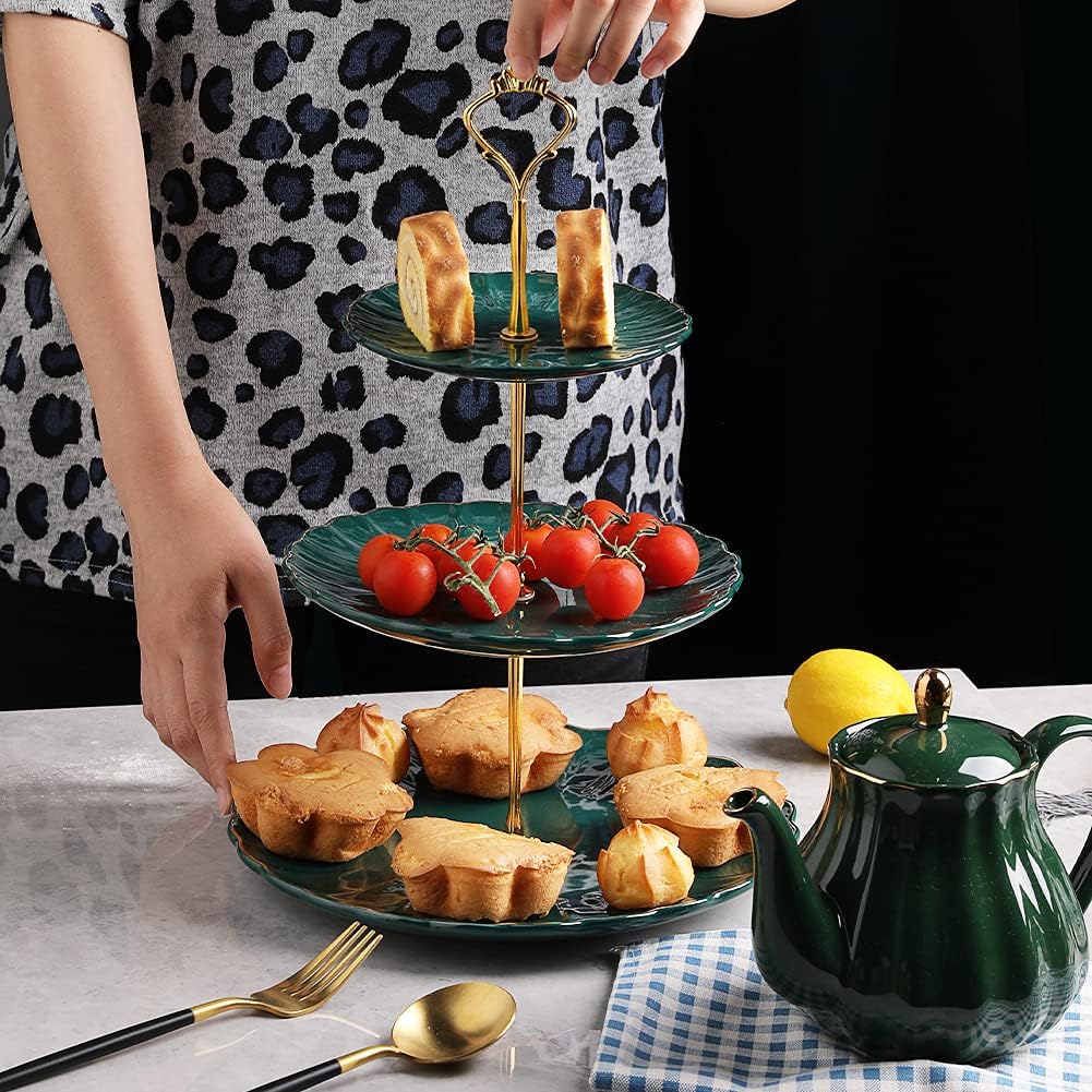 Sweejar 3 Tier Ceramic Cake Stand Wedding, Dessert Cupcake Stand for Tea Party Serving Platter