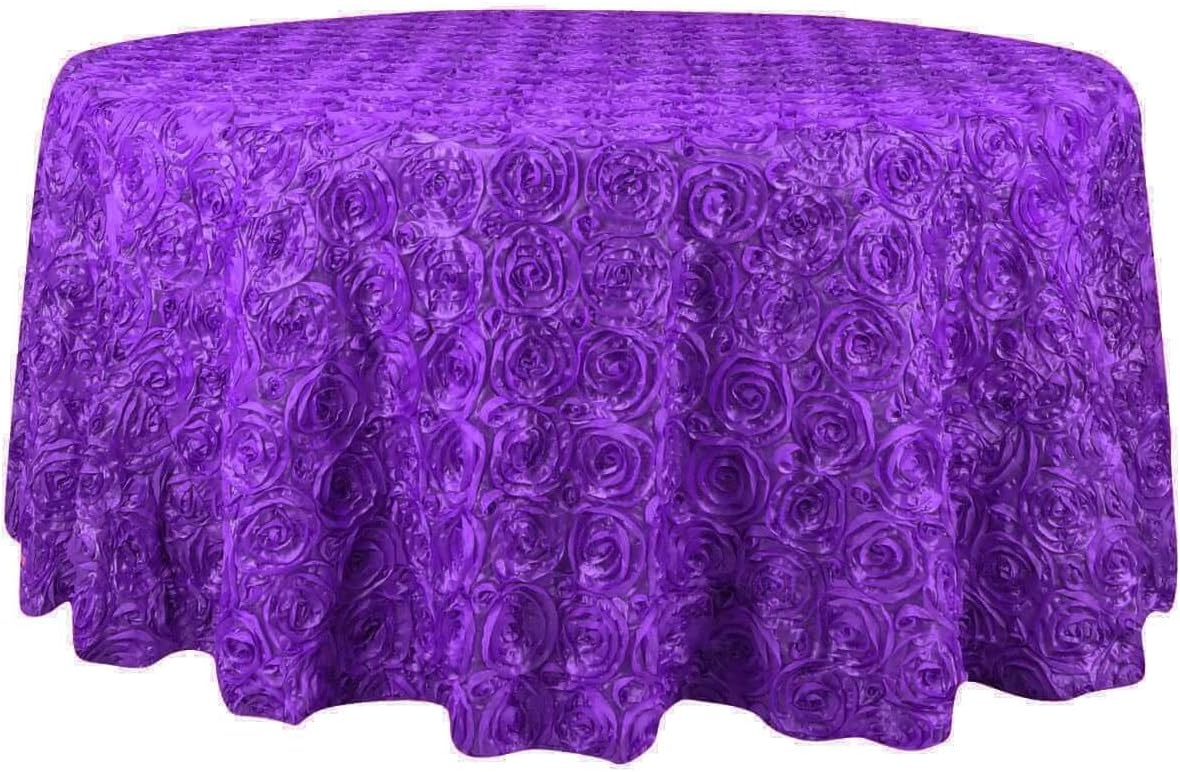 Efavormart 120" Wholesale Round Table Cover Purple Grandiose Rosette 3D Satin Tablecloth for