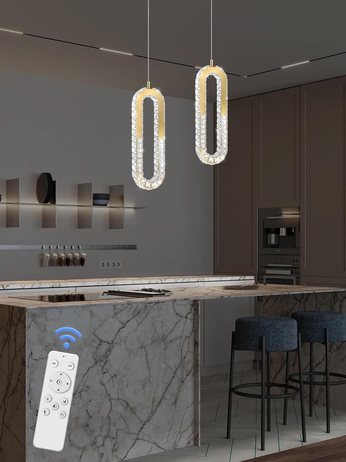 1-Ring Chandelier Gold Modern Pendant Lighting LED Dimmable Hanging Crystal Chandelier for Kitchen