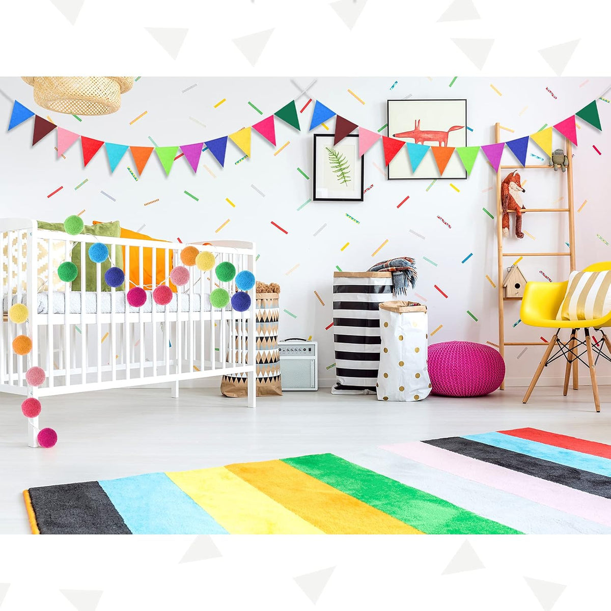 Irenare 9.8 ft Pom Pom Garland Felt Colorful Tassel Banner Christmas Party Pompoms Garland