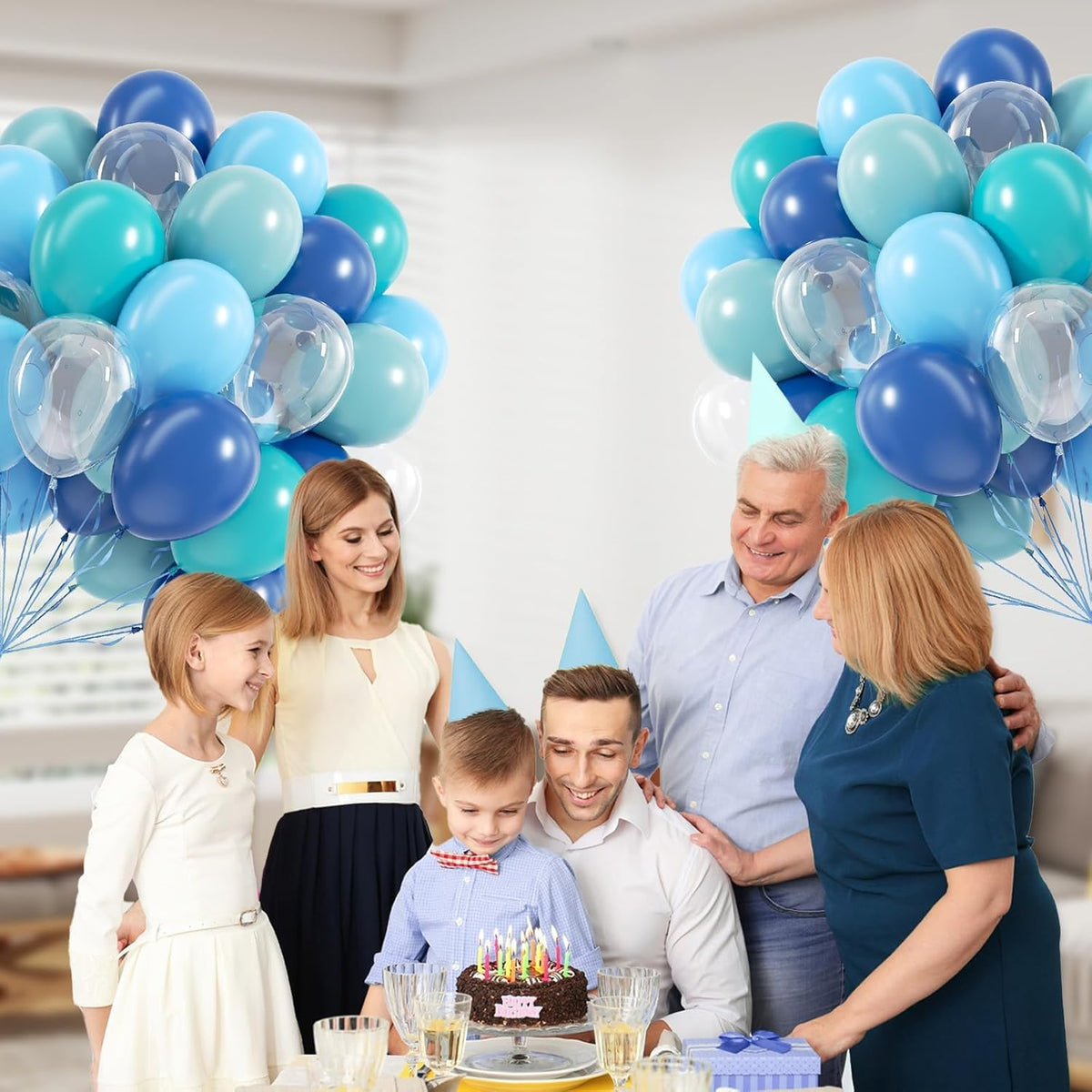 60pcs Under the Sea Balloons, Ocean Balloon with Light Blue Dusty Blue Teal Clear Balloons for