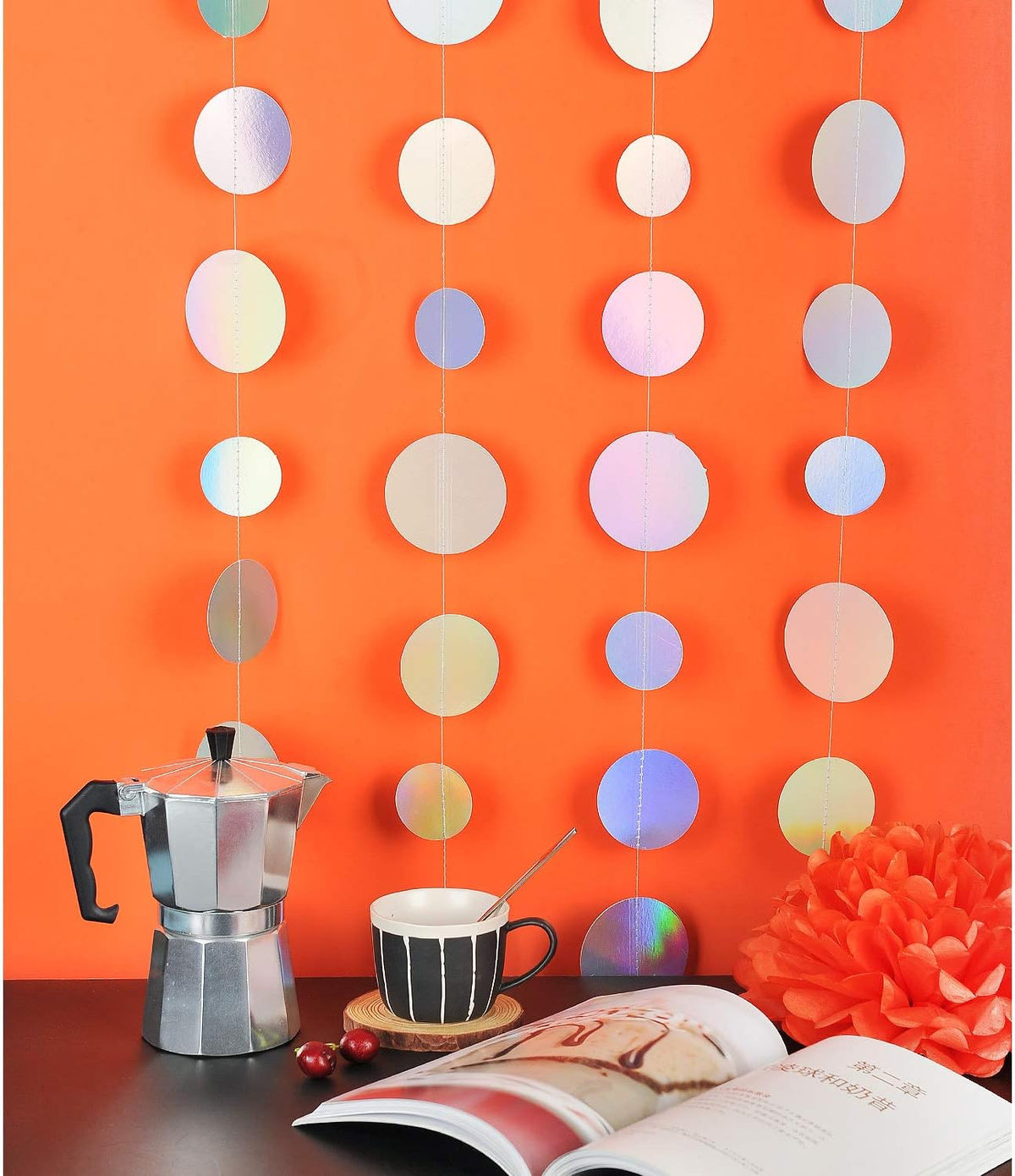 Holographic Paper Garland Shiny Iridescent Circle Dots Party Streamer Banner Backdrop Hanging