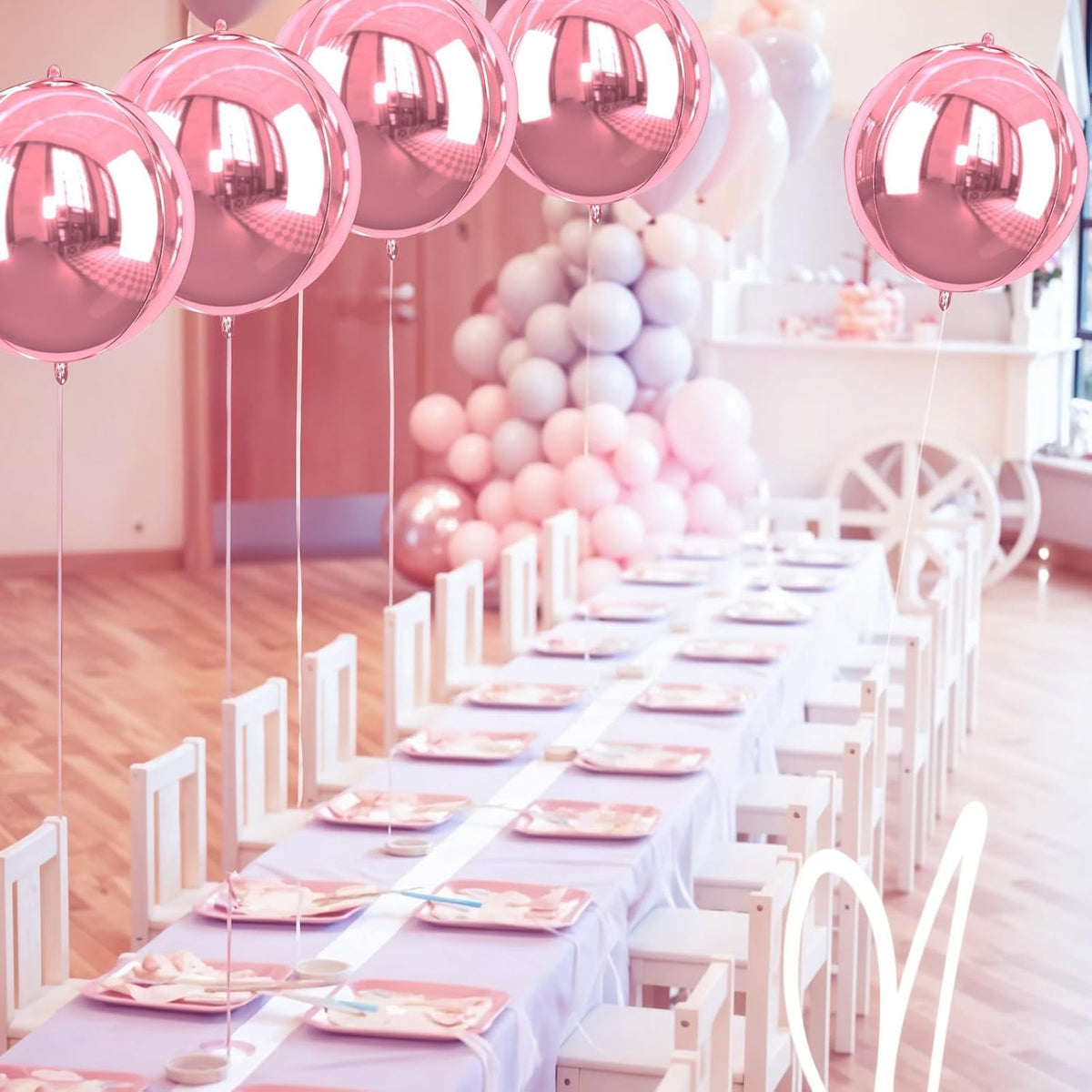 Giant 4D Pink Foil Balloons, 6Pcs Large Metallic Pink Round Balloons, 22 Inch Big Round Foil
