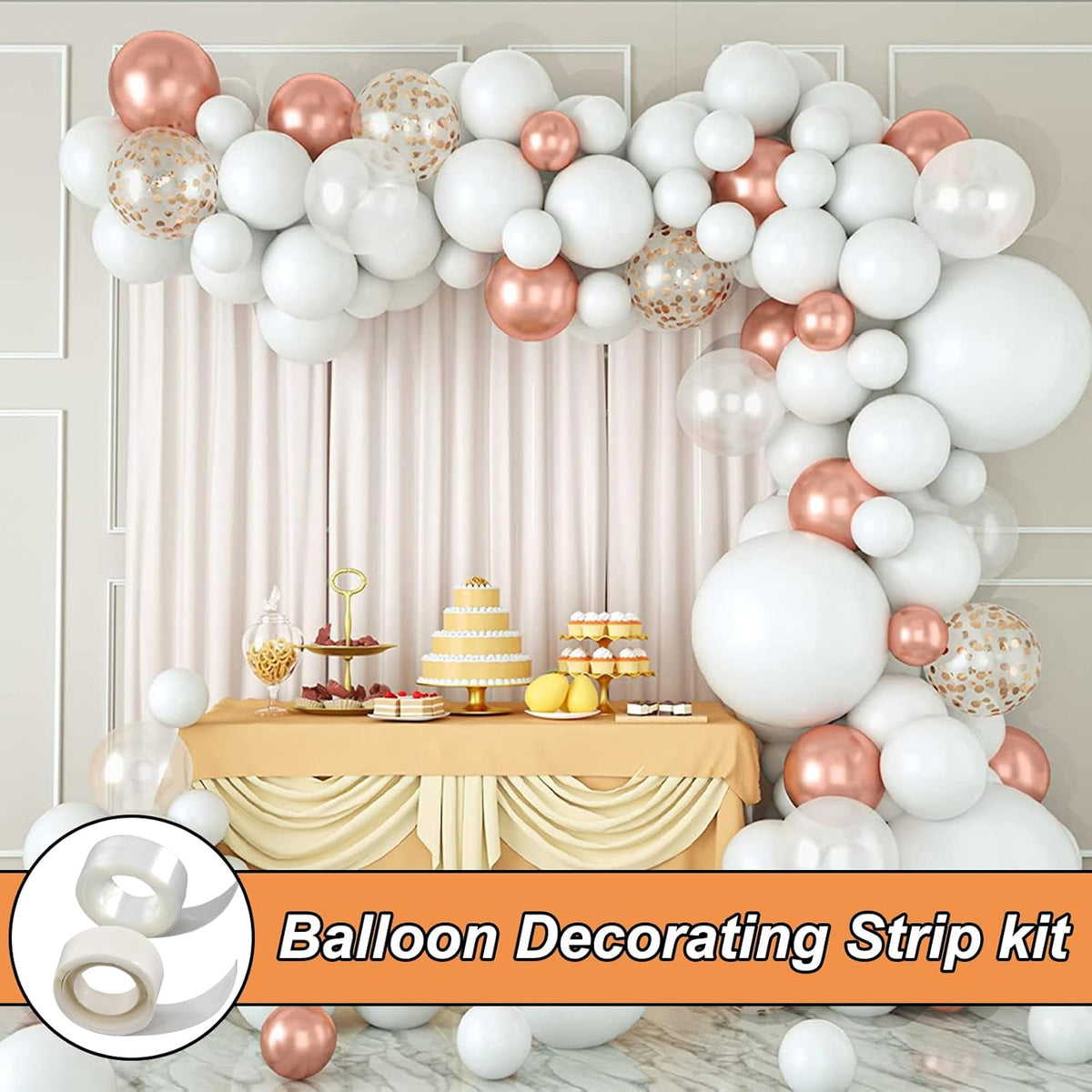 Balloon Arch Strip Kit, 20 PCS Balloon Arch Clips & 65.6Ft Tape Strip & 400 Glue Points Dots