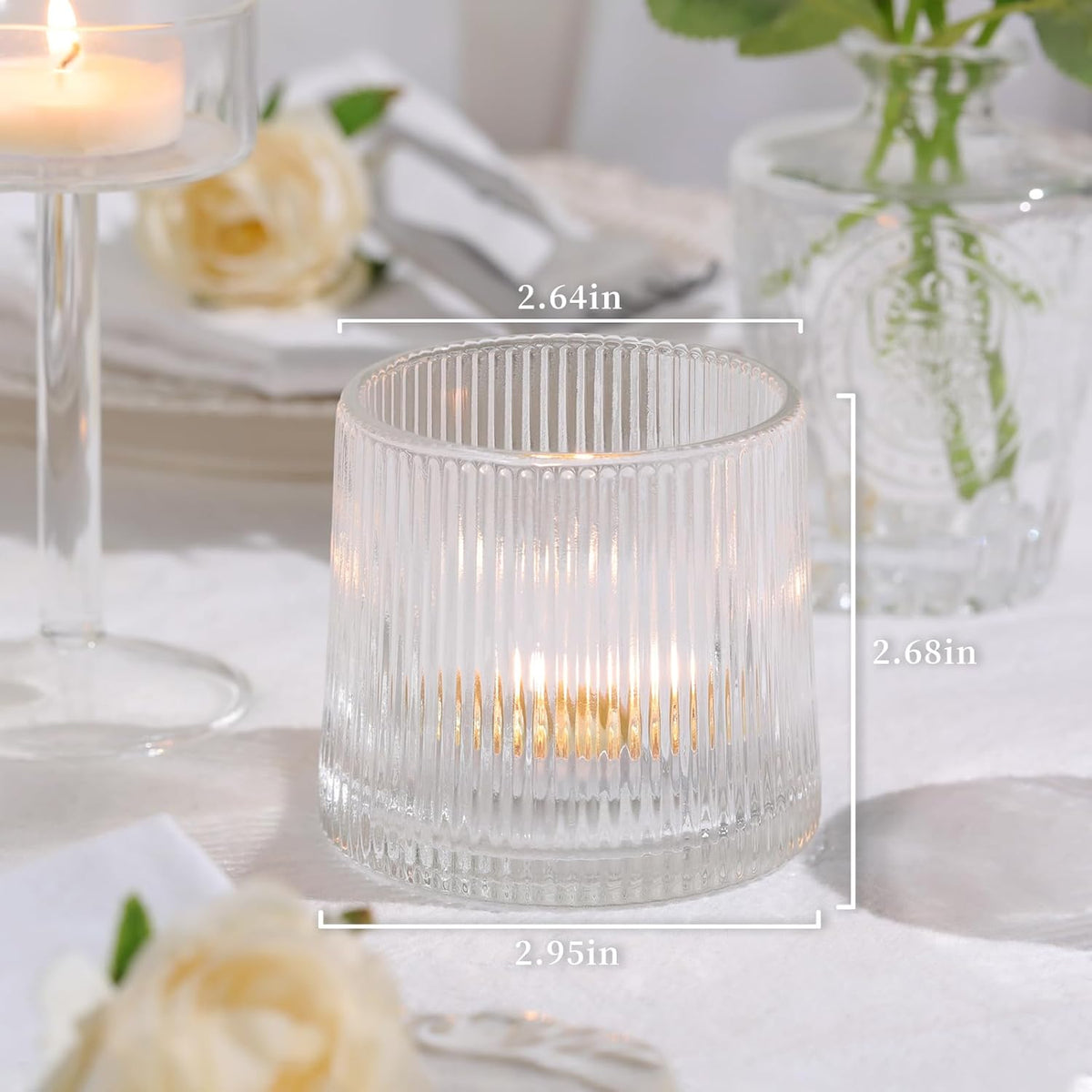 DARJEN Clear Ribbed Tealight Votive Candle Holders Set of 10- Tea Light Candle Holder Glass for