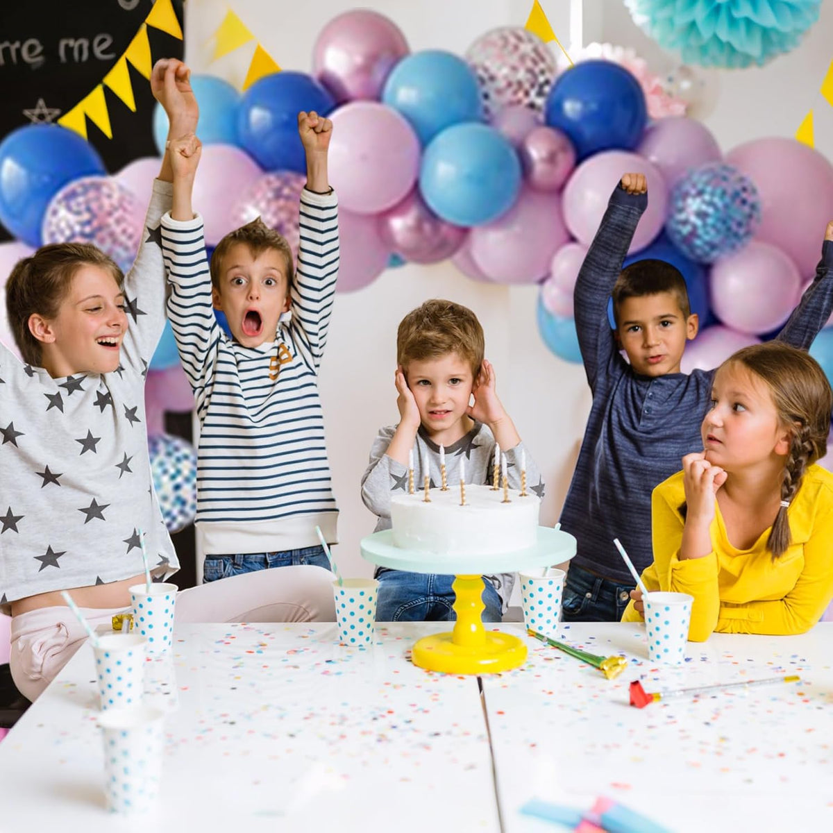 Pink and Blue Balloon, 50Pcs 12 Inch Pastel Pink Blue Purple Confetti, Royal and Metallic Confetti