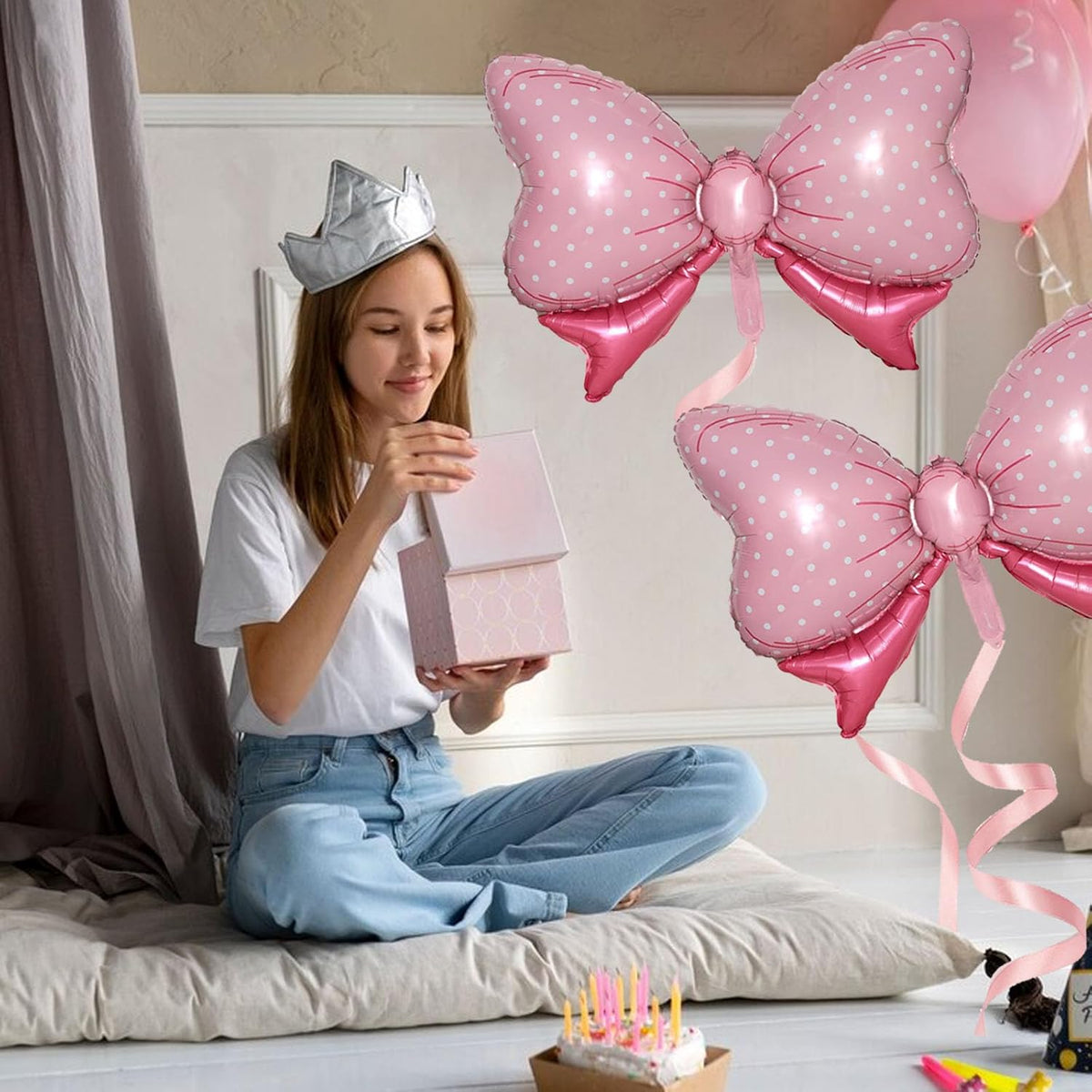 36 Inches Bow Foil Balloon Huge Bowtie Pink Balloon for Baby Shower, Wedding, Kids Theme Party