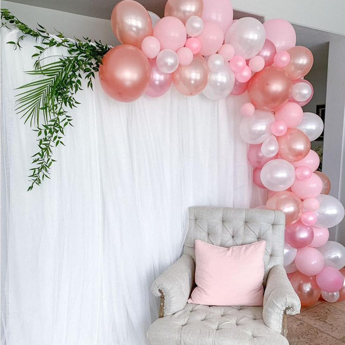 Paready Pink Balloons Set, 60 Pcs 12 Inch Pearl Balloons Metallic Macaron Pink Balloon, Pink